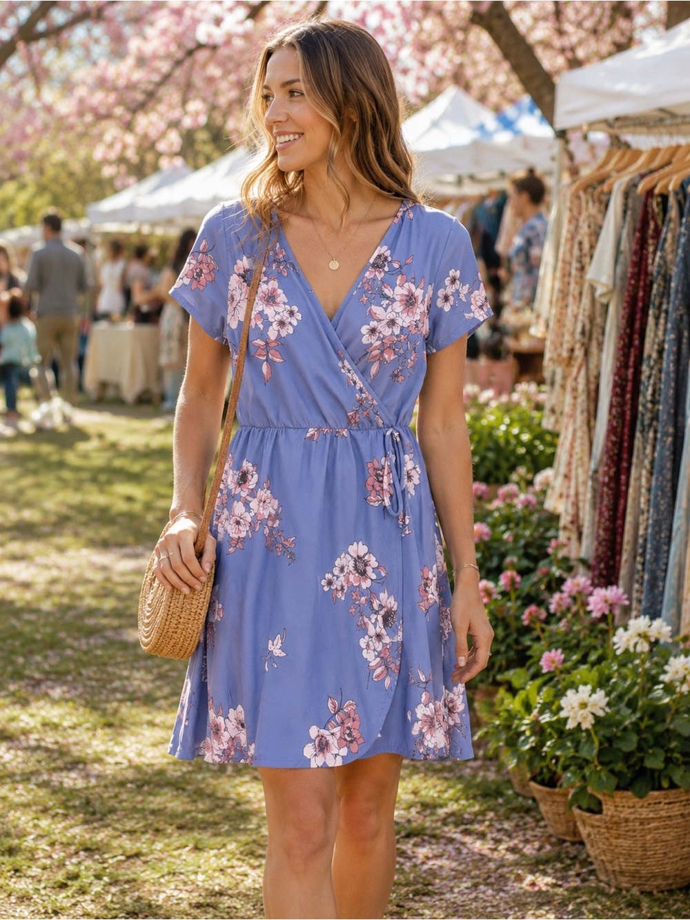 Derek Heart Lavender Blue Floral Wrap Mini Dress